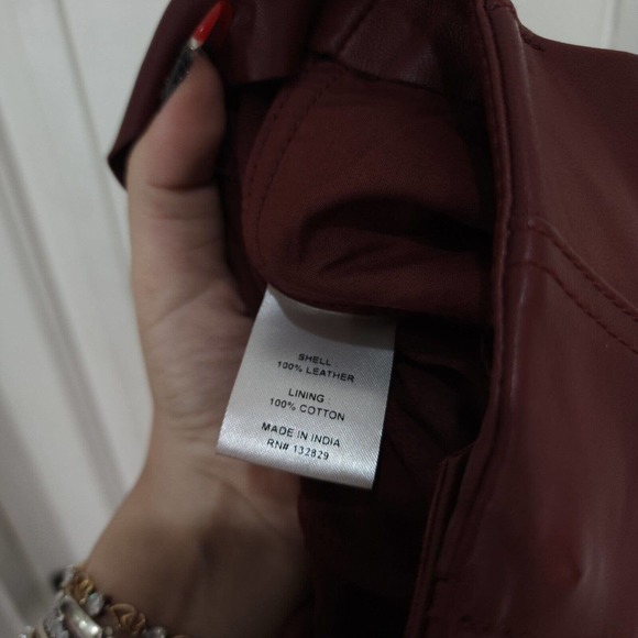 L'Academie Womens Pants Kira Burgundy Red Leather Zip Ankle High Rise Trouser XS - Picture 13 of 13